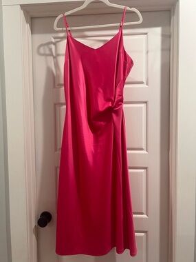 Versona Fuchsia Satin Midi Slip Dress